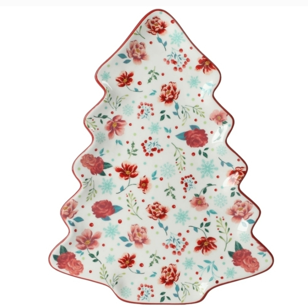 🎅 New Pioneer Woman Merry Meadow Red Christmas Tree 16 Inch Platter